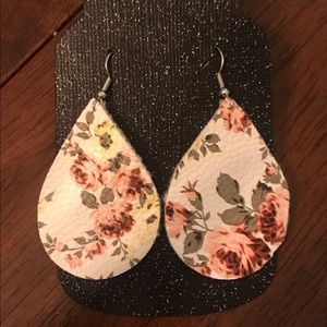 Peach rose leather earrings